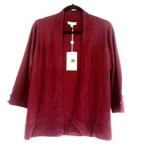 Evolution By Cyrus Myna Cardigan Women Small Burgundy Red Open Front Long Sleeve
